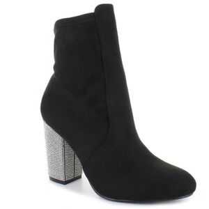 Daisy Fuentes Womens Carita Black Rhinestone High Heel Ankle Boots Size 8